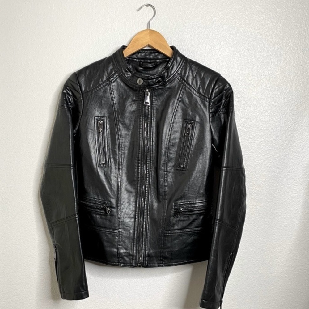 Kenneth Cole New York Black Leather Jacket, Faux Leather Moto Jacket, XS